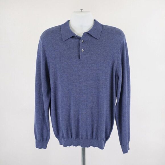 Joseph Abboud Blue 2XL Extra Fine Merino Wool Collared‎ Fitted Sweater - Picture 5 of 11